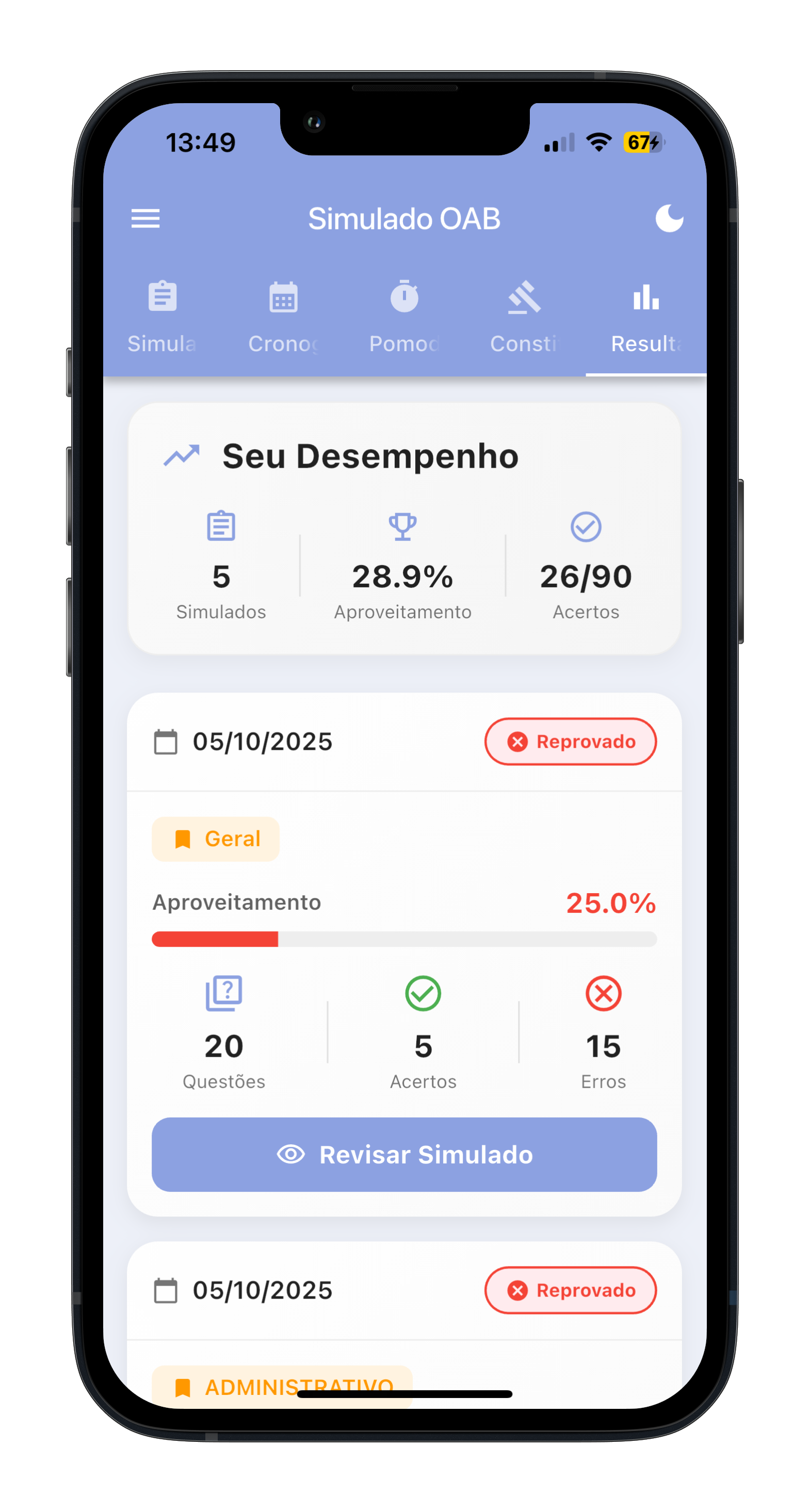 Revisão no Simulado OAB